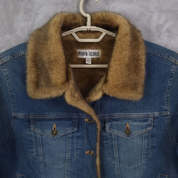 Marvin Richards Denim Jacket Size XL Retro Y2K 90s Faux Fur Lined Hippie Party - Picture 3 of 9